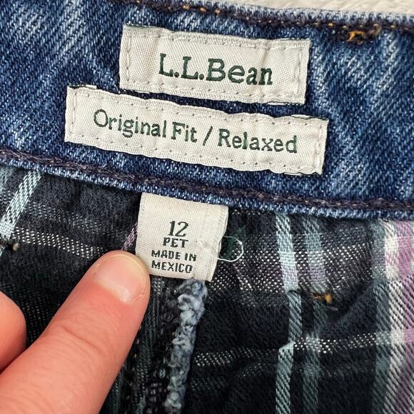 L.L. Bean Flannel Lined Women's Blue Jeans Size 12 Petite Original Relaxed Fit - Picture 4 of 7